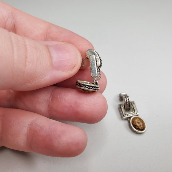 Jasper Vintage Brown Stone‎ Earrings Silver Tone Br - Picture 4 of 7